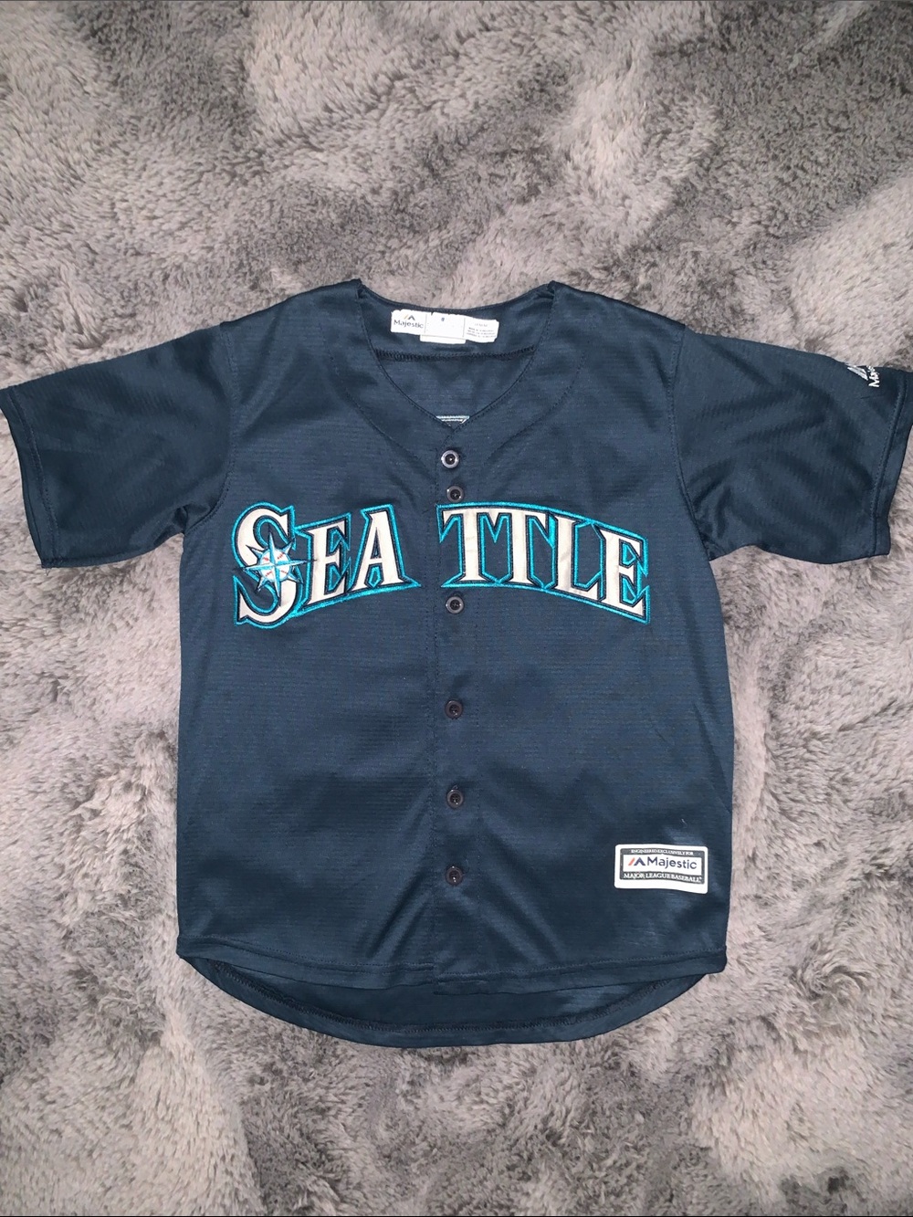 Majestic Navy Kids Seattle Baseball Jersey Griffey #24 with Teal & White Logo
